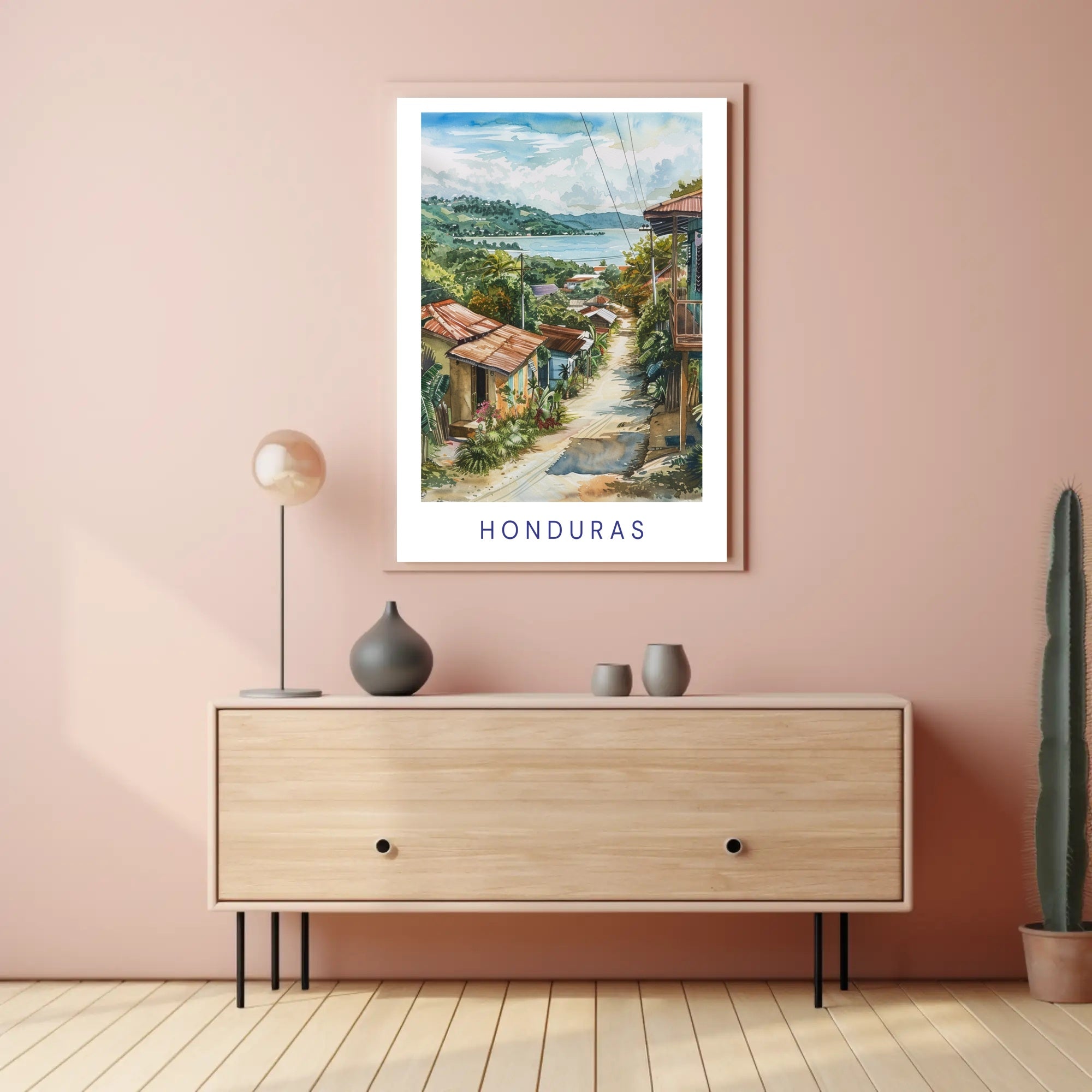 Scenic Honduran Village Watercolor Poster - Travel Poster PosterGoat