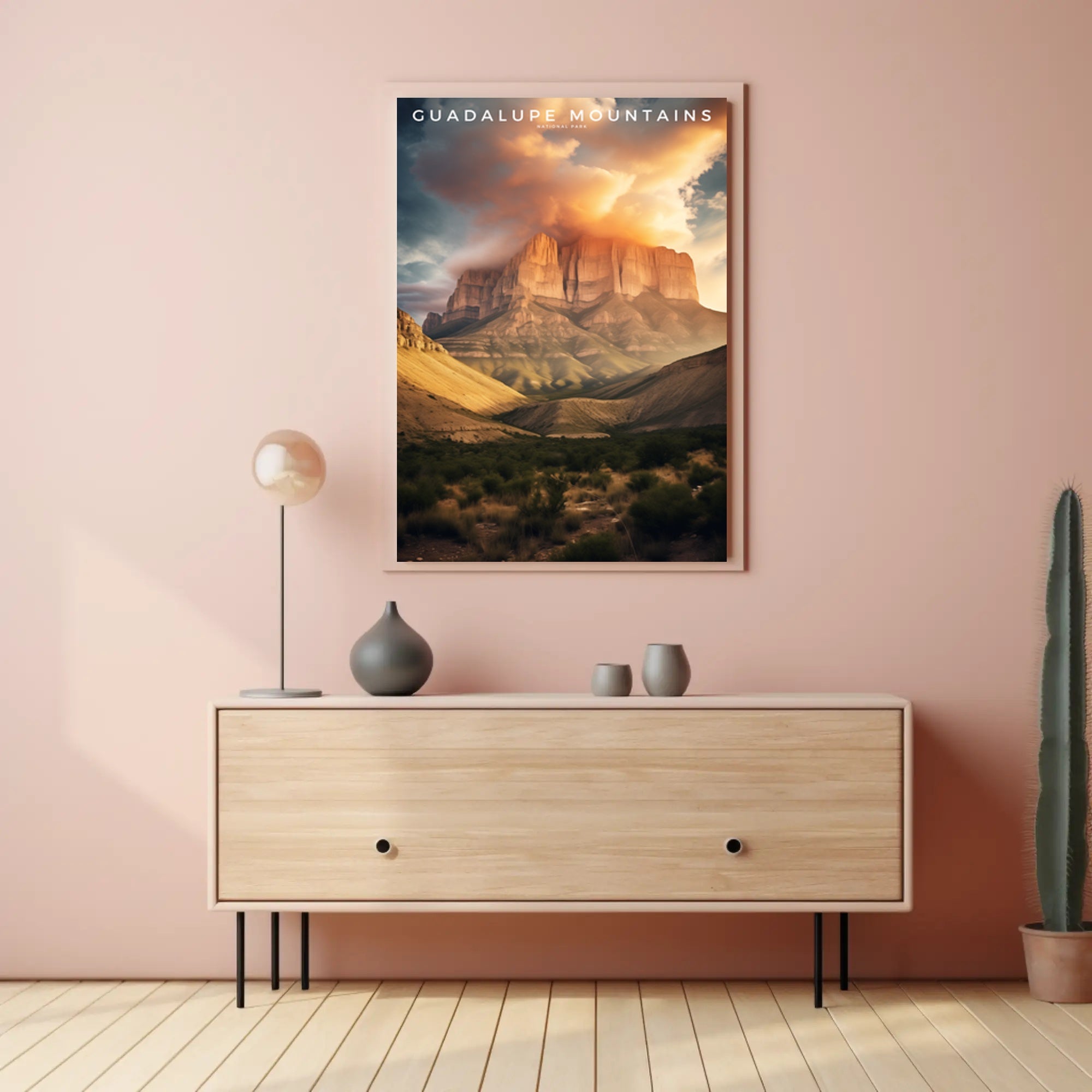 Guadalupe Mountains Travel Poster Vintage Sunset