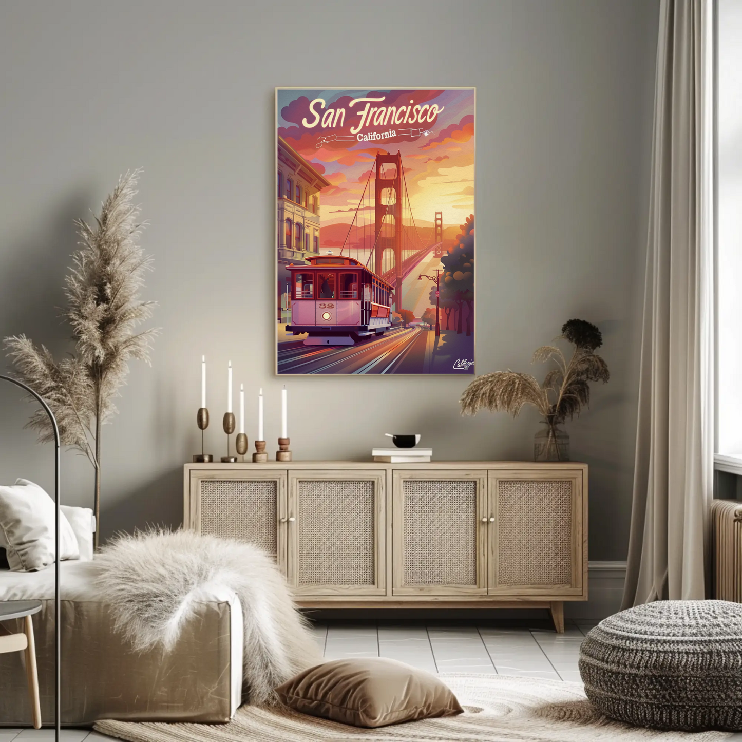 San Francisco Cable Car Golden Sunset Travel Poster
