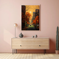 Autumn Urban Cityscape in Vibrant Colors - Artistic Poster