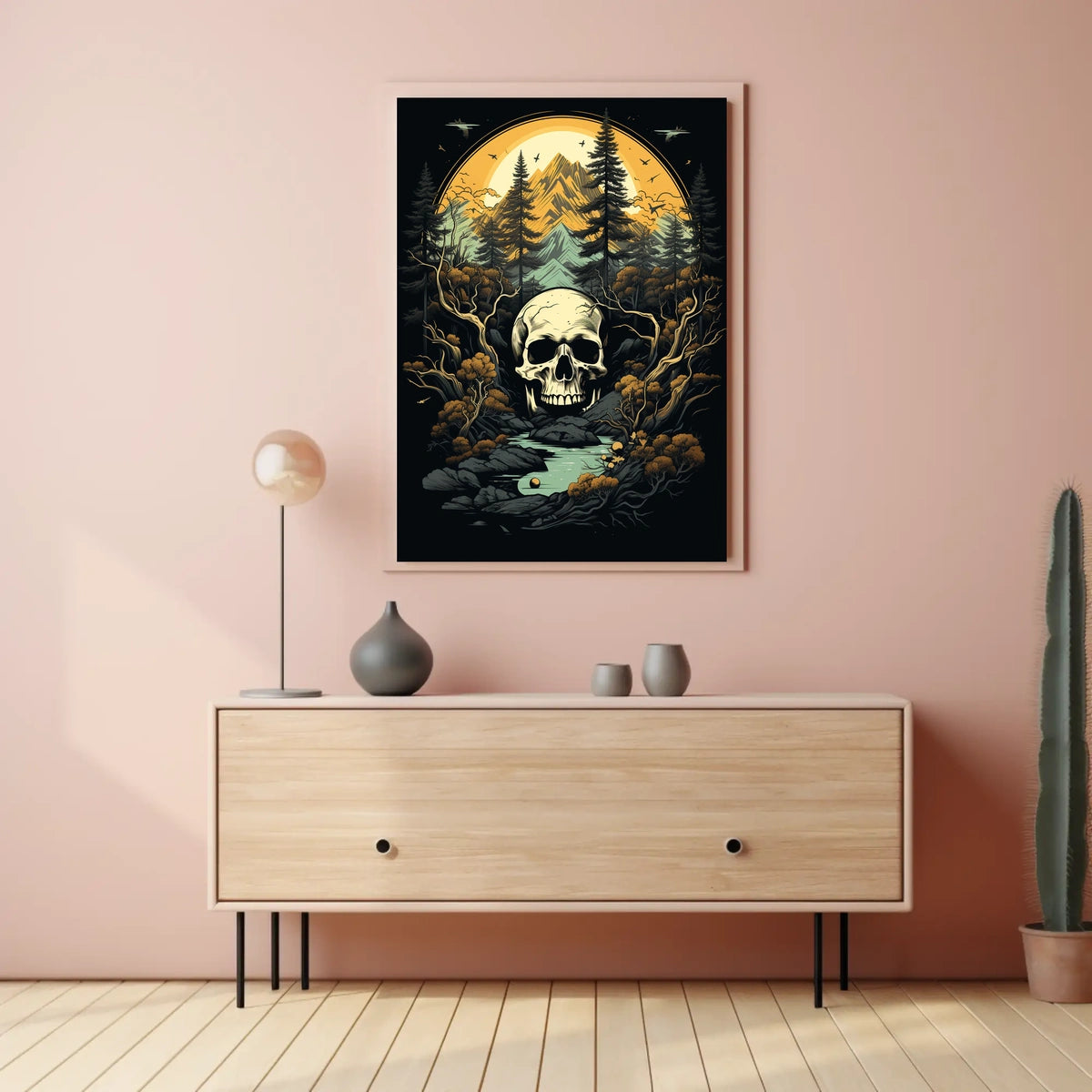 Dramatic Wilderness Skull Scene Art Print - Abstract, Artistic, or Pop Culture Poster