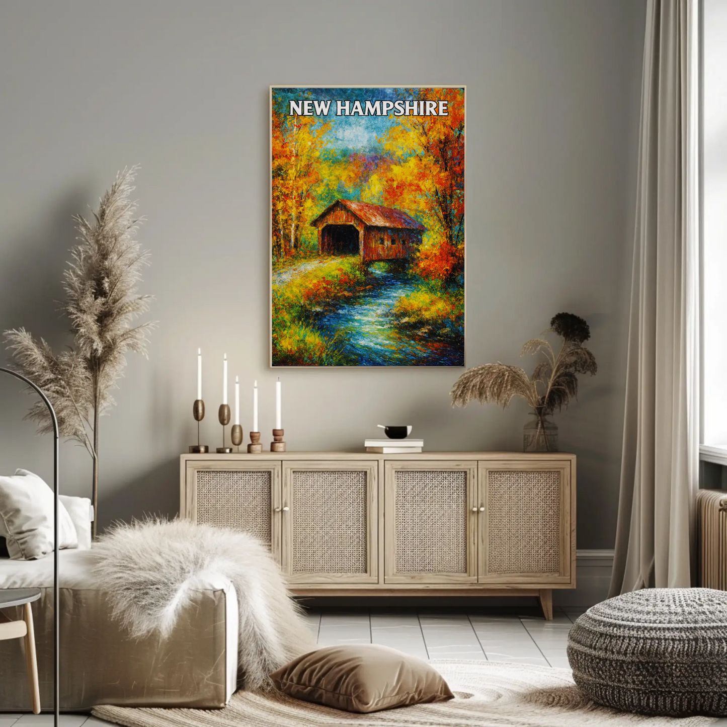 New Hampshire Autumn Covered Bridge Stream Poster Poster