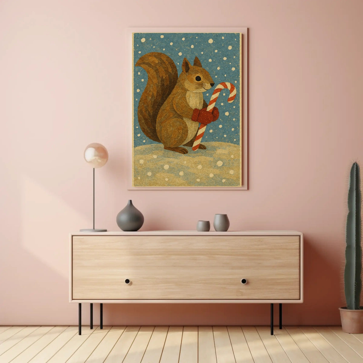 Squirrel Candy Cane Poster