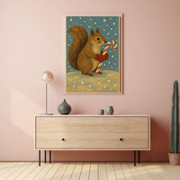 Squirrel Candy Cane Poster