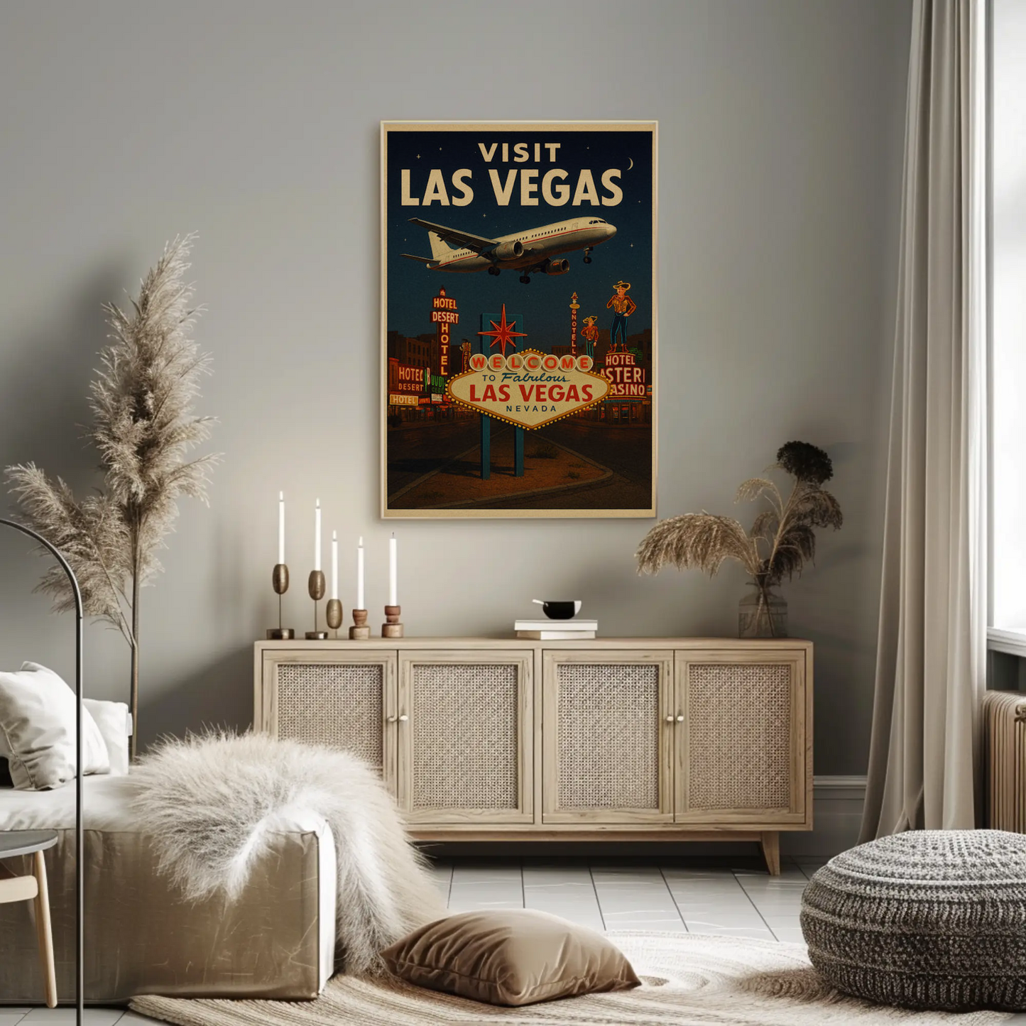 Visit Las Vegas Plane Neon Signs Nightlife Poster