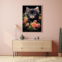 Charming Kitten and Floral Fantasy Art Poster