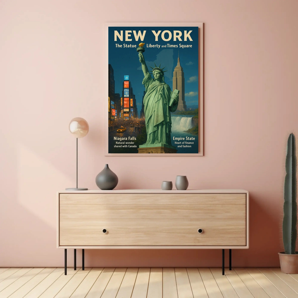 New York City Landmarks Skyline Poster Retro Wall Art