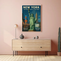 New York City Landmarks Skyline Poster Retro Wall Art