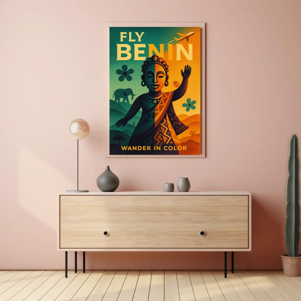 Fly Benin Vibrant Travel Adventure Poster PosterGoat