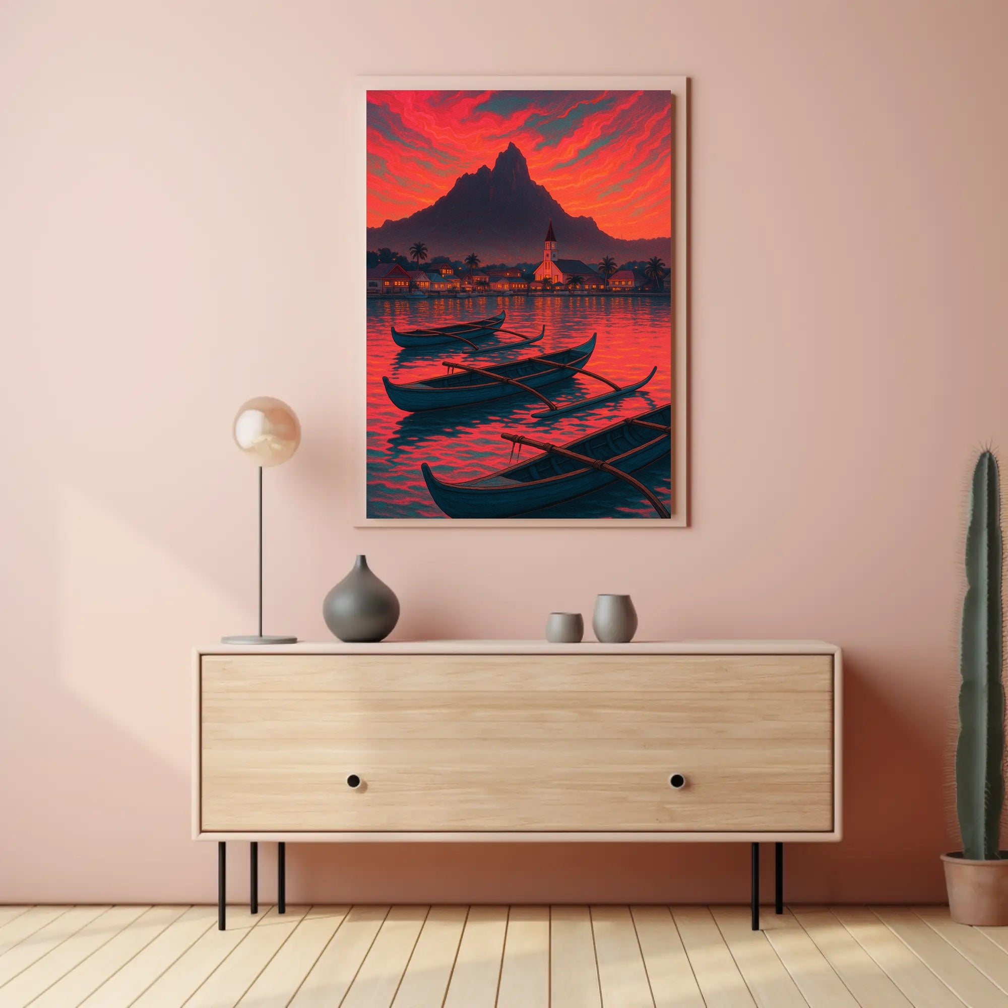 Twilight Tranquility: Coastal Village Travel Poster PosterGoat