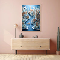 Whimsical River Cityscape Poster