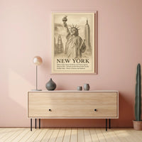 New York City Iconic Landmarks Poster Vintage Wall Art