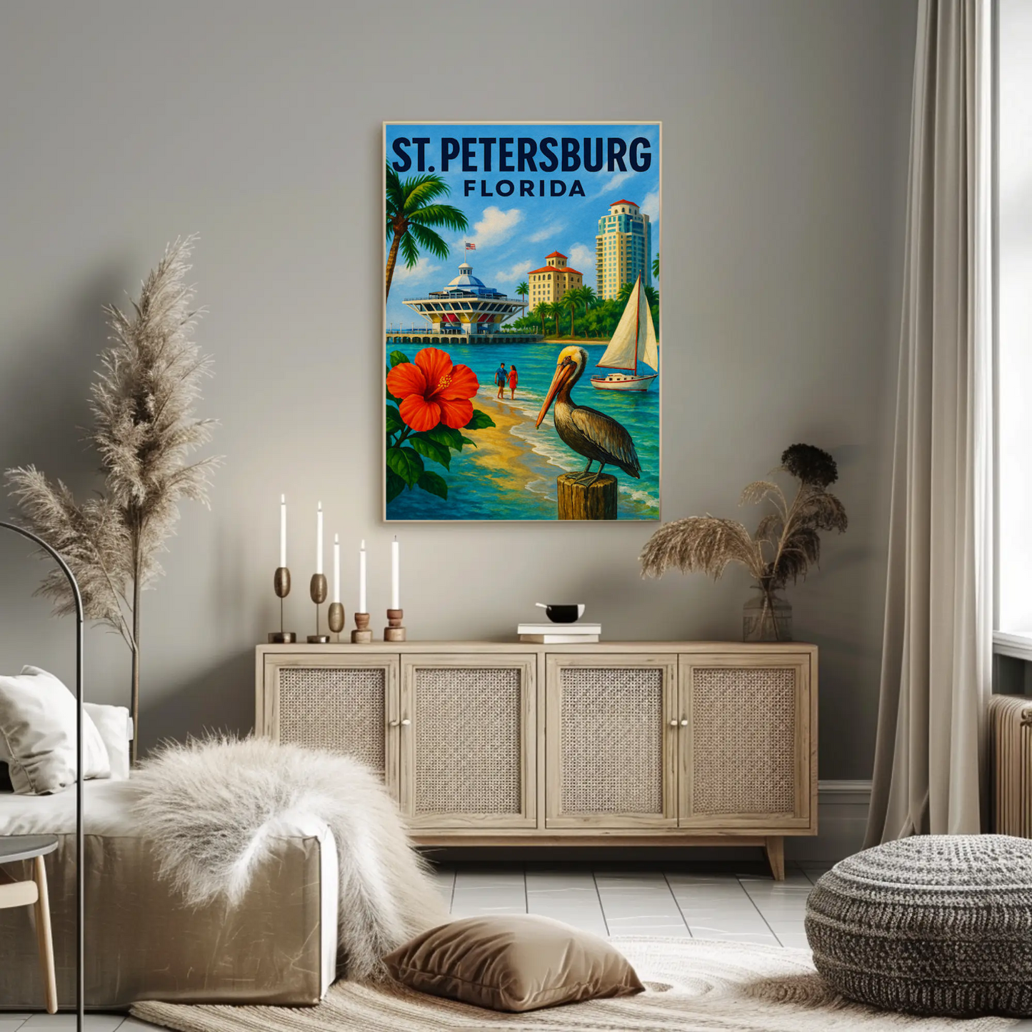 St Petersburg Florida Waterfront Pier Pelican Poster