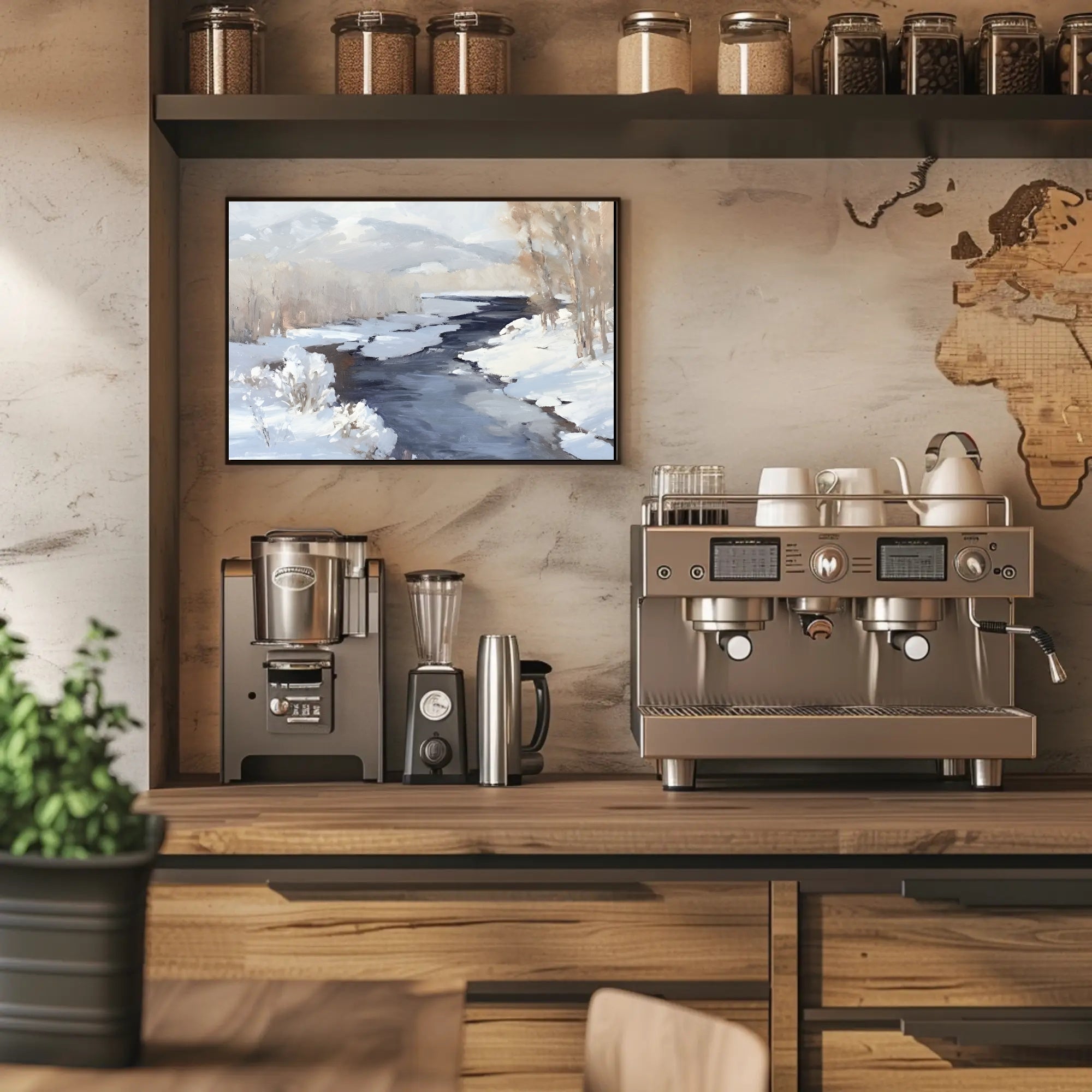 Winter River Landscape Poster