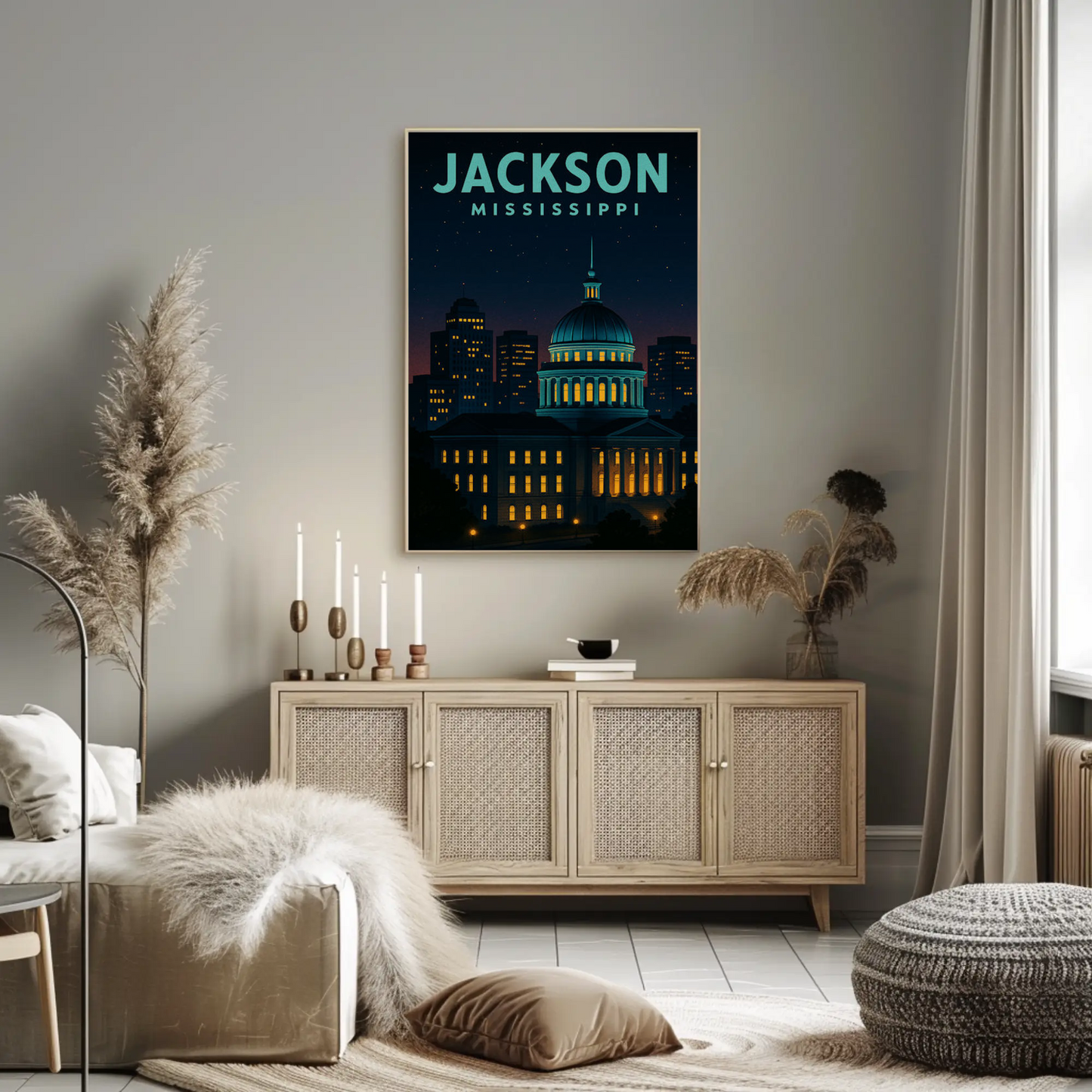 Jackson Mississippi Capitol Dome Night View Travel Poster