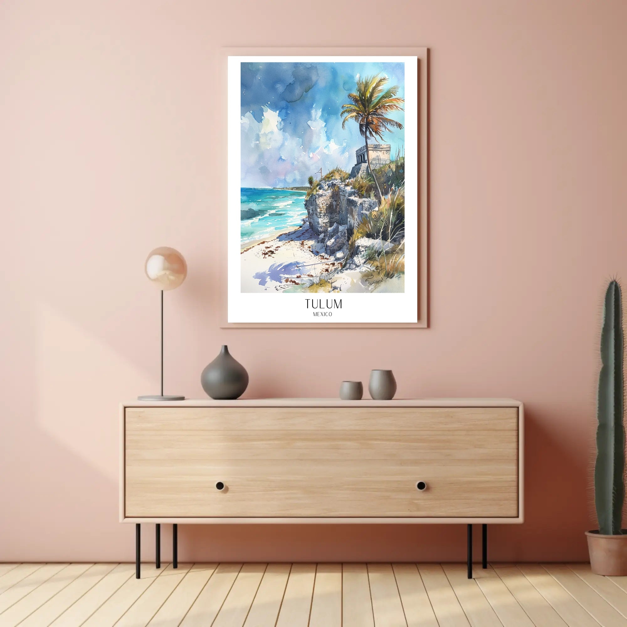 Tulum Coastal Ruin Watercolor Travel Poster PosterGoat