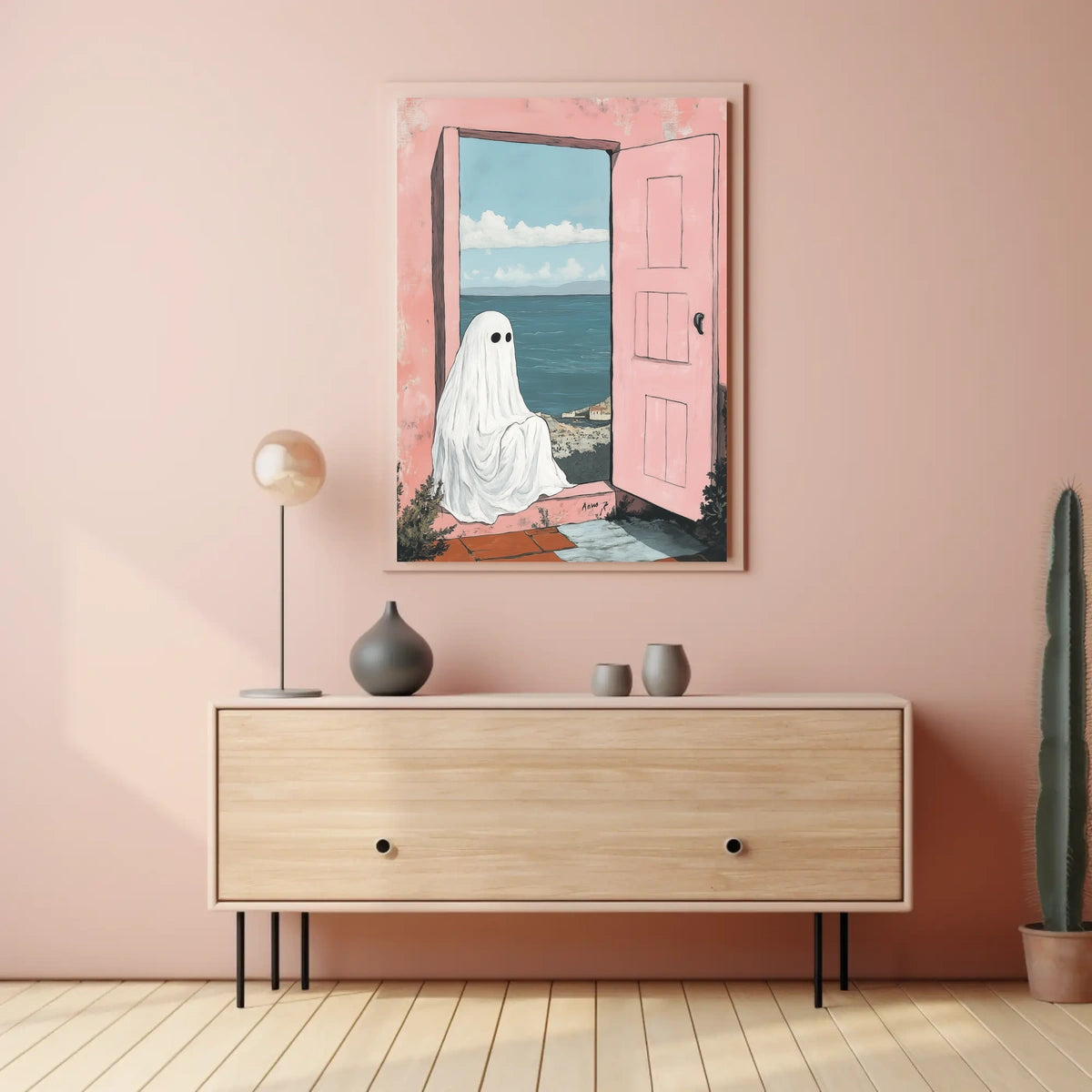 Ghostly Figure Ocean View Whimsical Surreal Pastel Poster