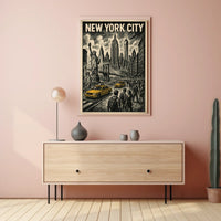 New York City Poster Vintage Travel Skyline Sketch Wall Art