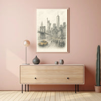 New York City Sketch Poster Iconic Landmarks Home Decor