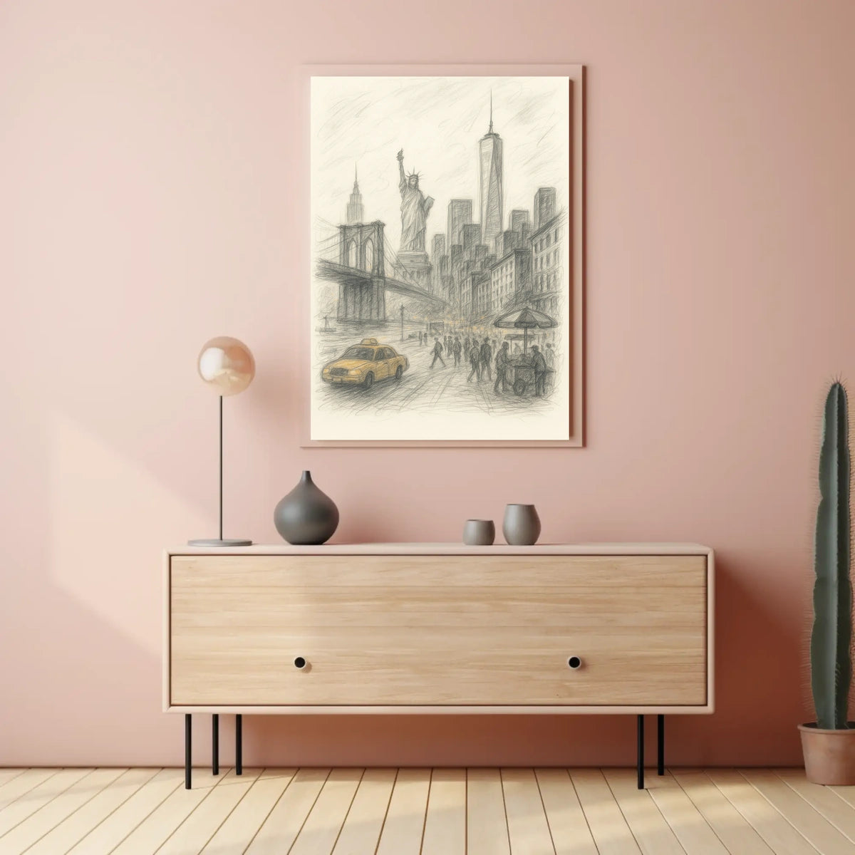 New York City Sketch Poster Iconic Landmarks Home Decor
