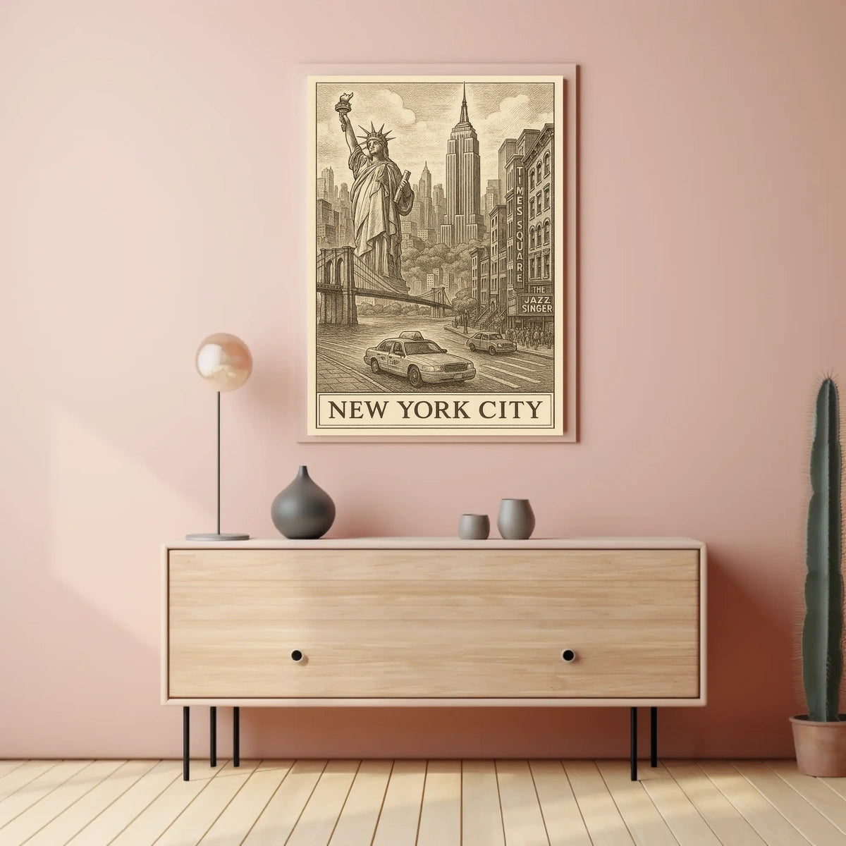 Timeless New York City Poster Vintage Sepia Urban Art Fans