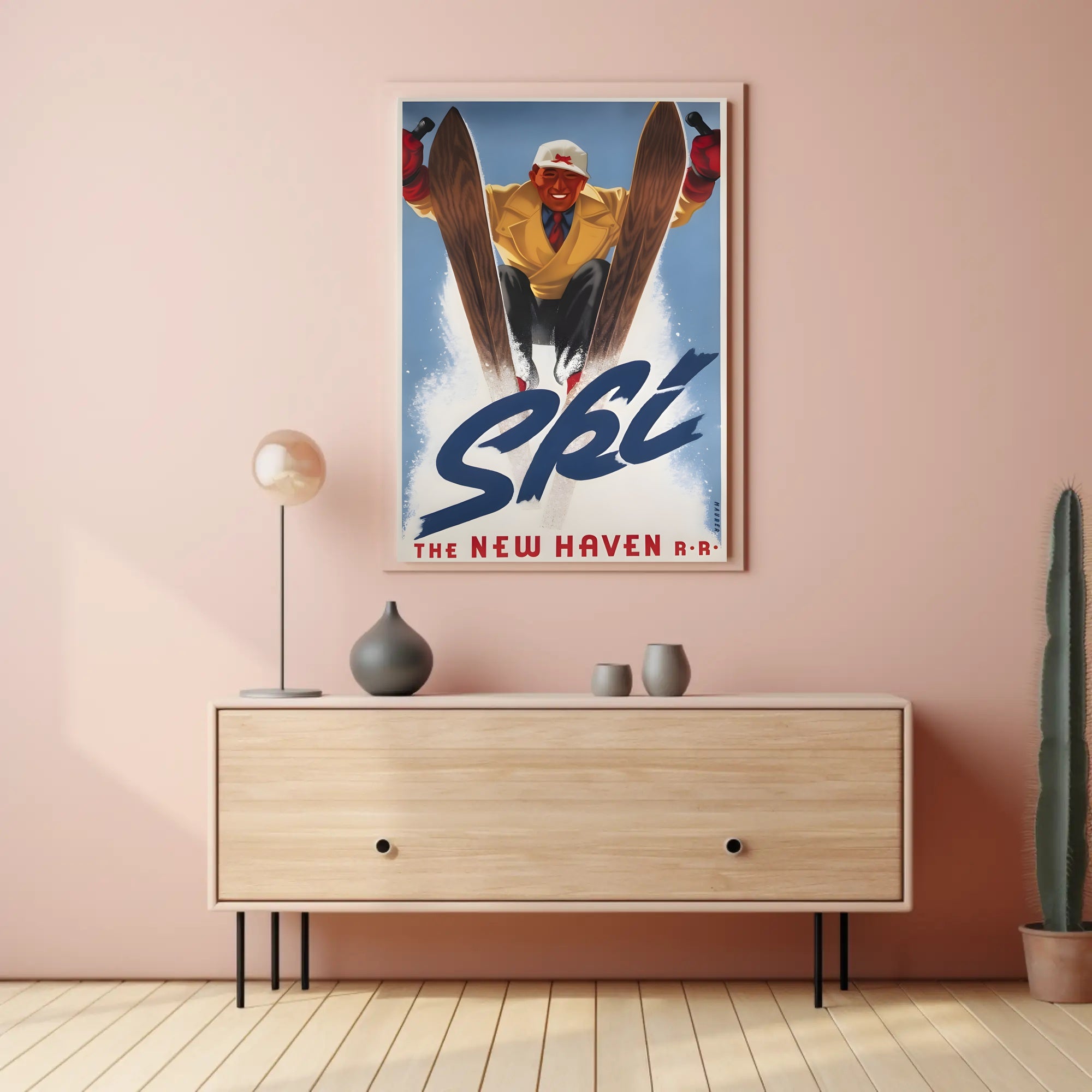 Vintage Ski Adventure: Energetic New Haven Railroad Sports Poster PosterGoat