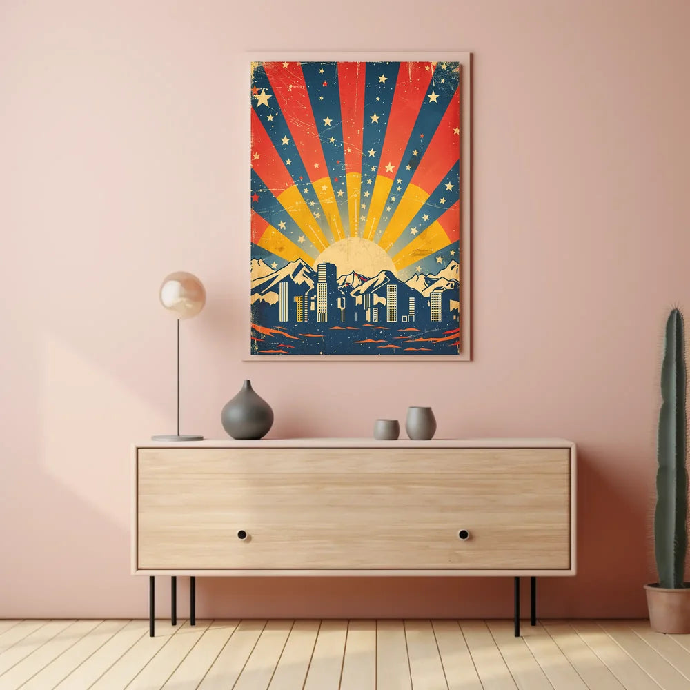 City Skyline Retro Poster: Hopeful Urban Sunrise