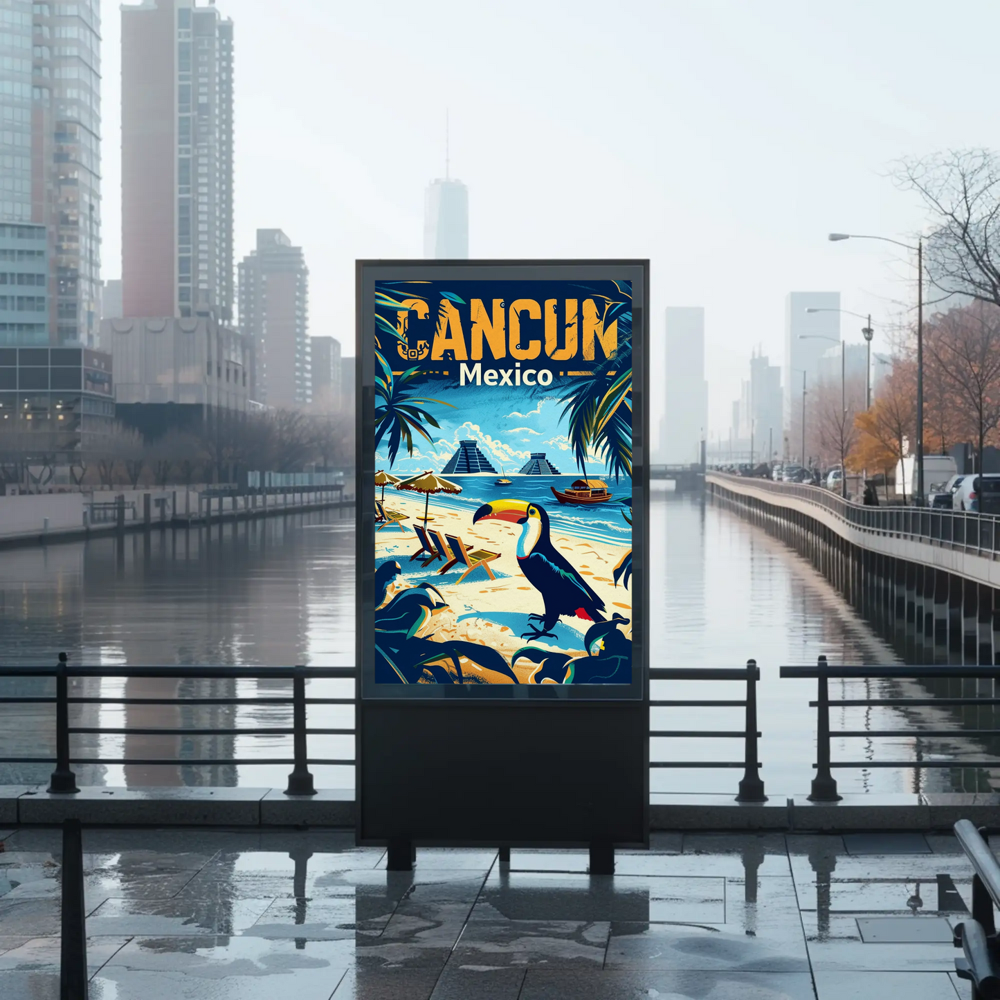 Tropical Sunset in Cancun Vintage Style Poster