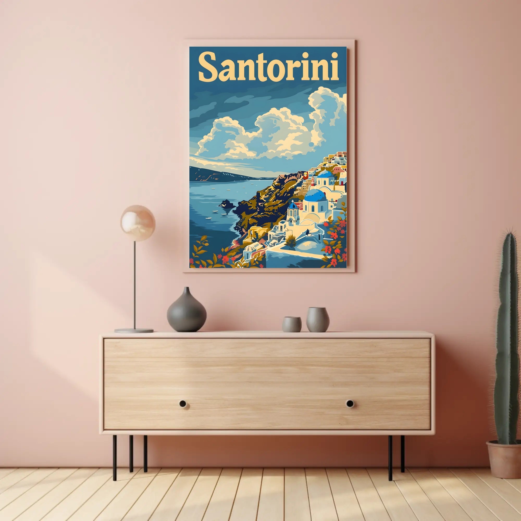 Santorini Dreamscape Coastal Scene Art Travel Poster