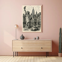 New York City Poster Vintage Monochrome Cityscape Wall Art