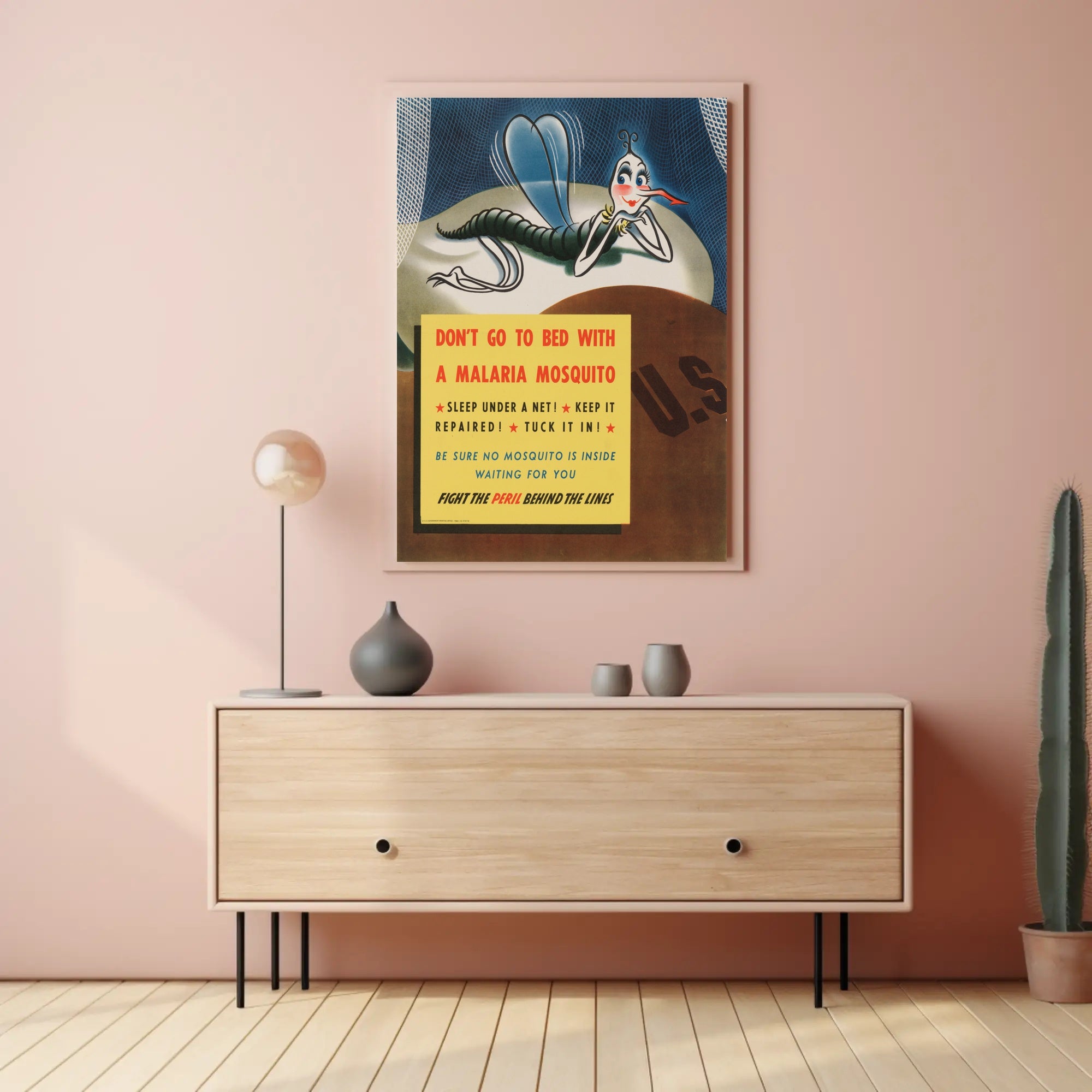 WWII Malaria Awareness Mosquito Net Poster PosterGoat