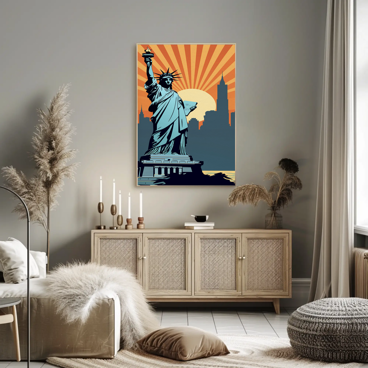 Statue Of Liberty New York Skyline Sunset Travel Poster