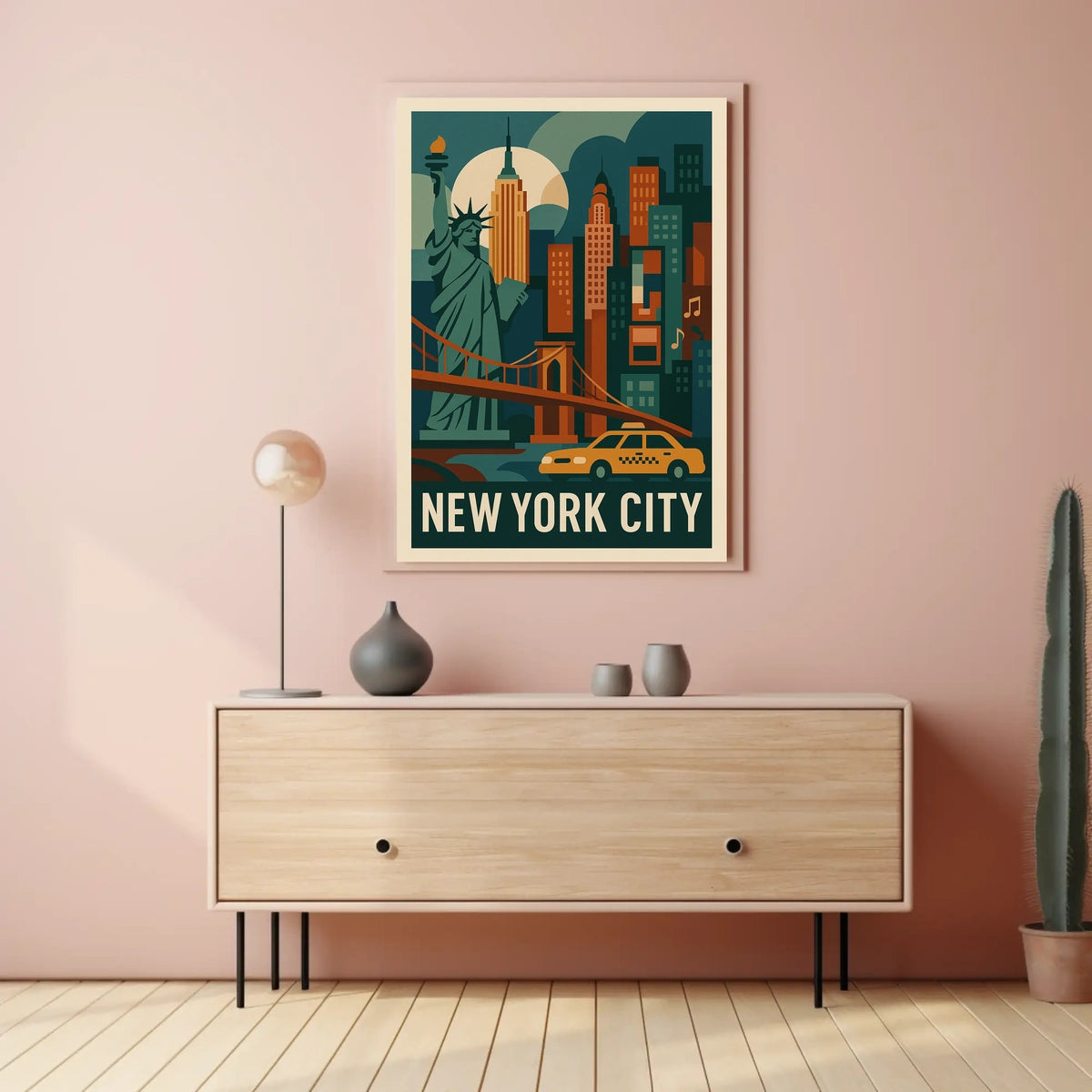New York City Neon Skyline Cityscape Poster Retro Wall Art