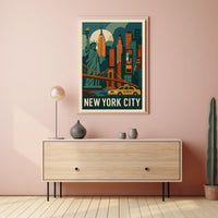 New York City Neon Skyline Cityscape Poster Retro Wall Art
