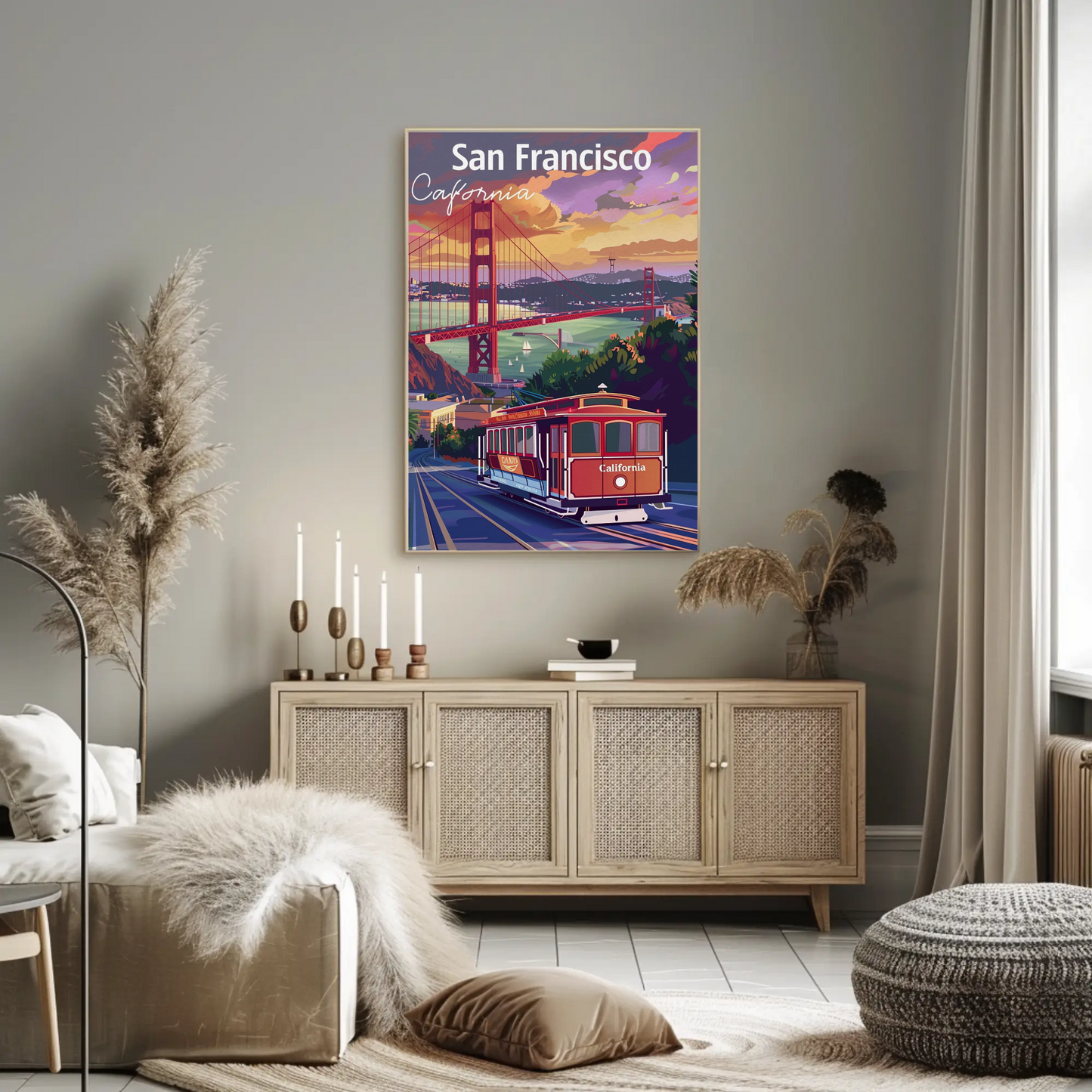 San Francisco Trolley Golden Gate Iconic View Travel Poster