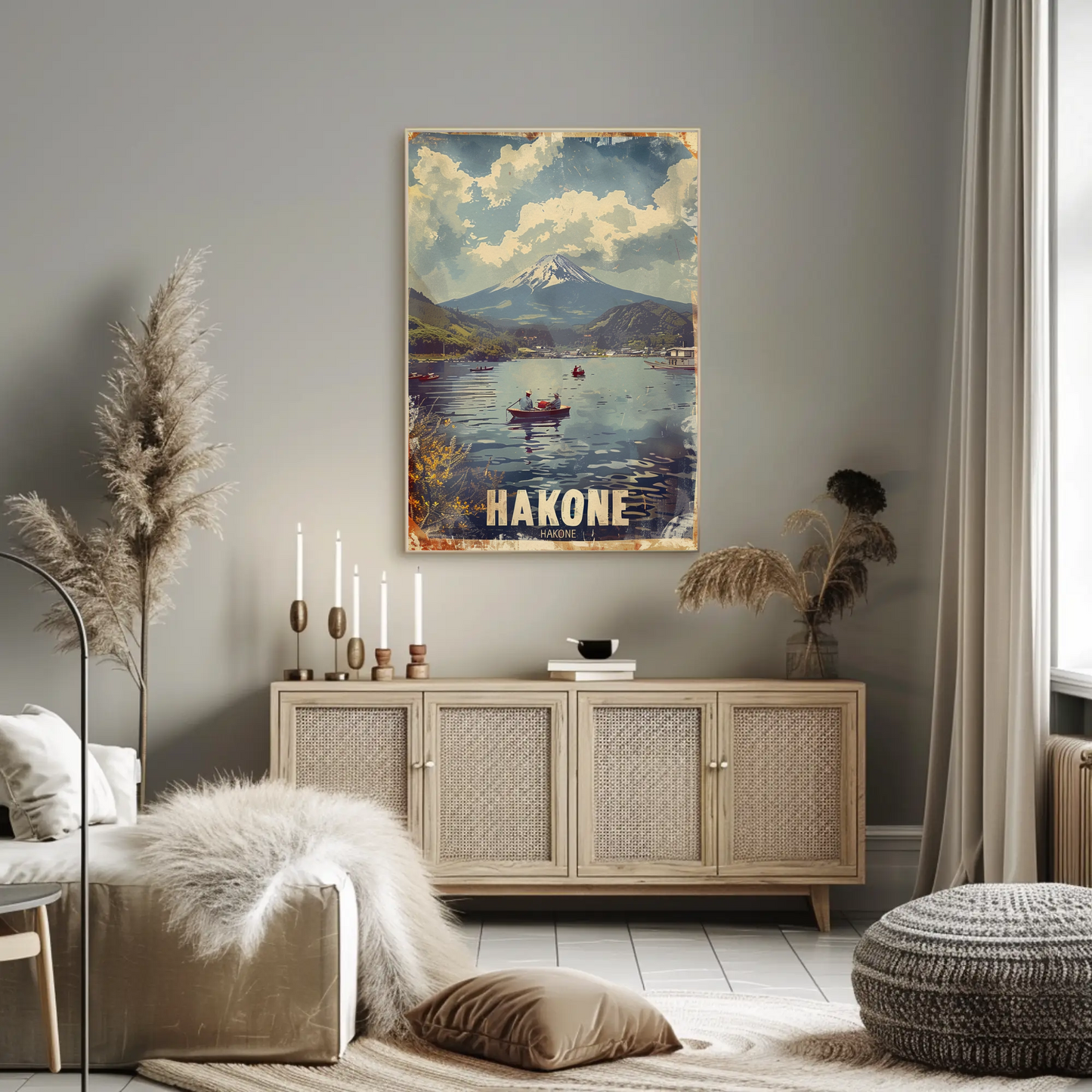Hakone Japan Lake Mount Fuji Boats View Travel Poster