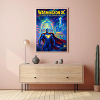 Superhero Patriotism in Washington DC Pop Culture Poster