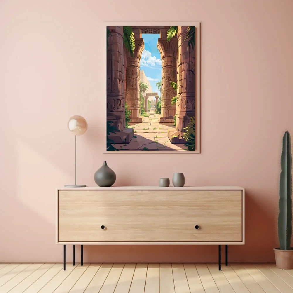 Ancient Egyptian Temple Scene Vibrant Digital Art Poster