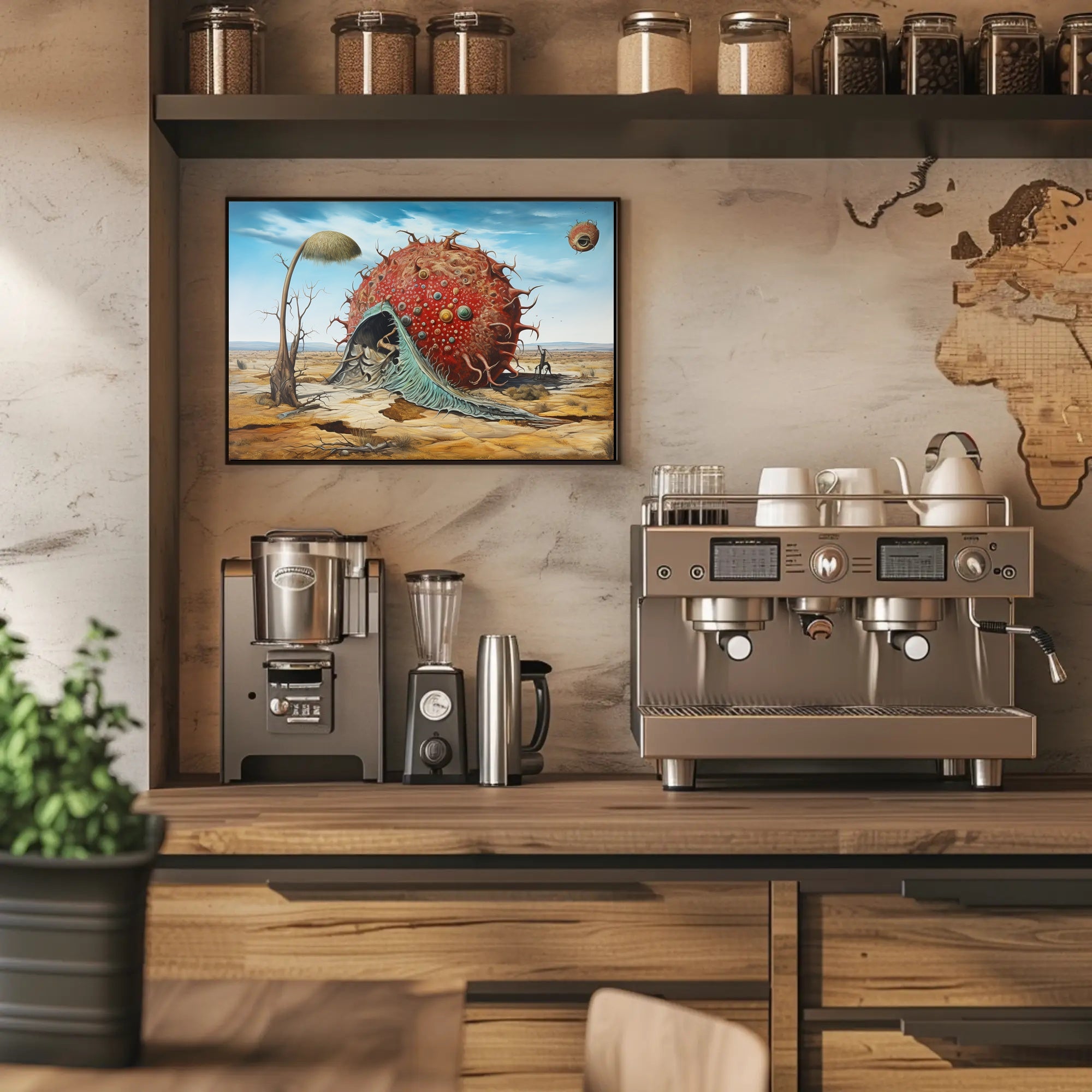 The poster presents a surreal, otherworldly landscape set in what appears to be Travel Poster