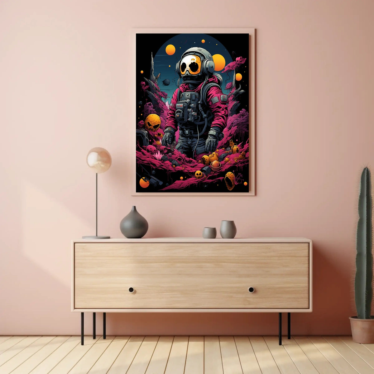 Astronaut in Psychedelic Alien Landscape Poster