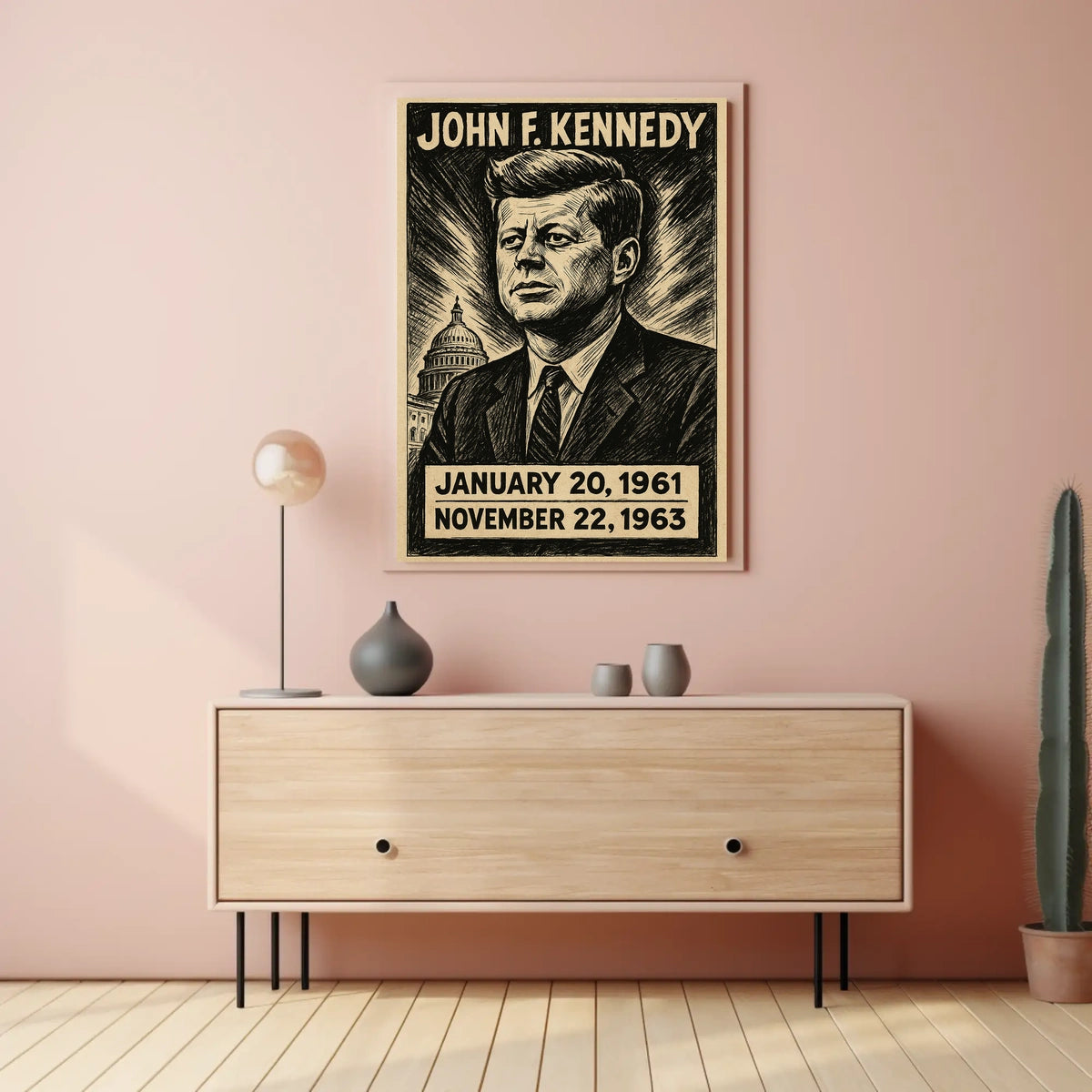 John F. Kennedy 35th President of the United States B & W Comic Sketch Poster