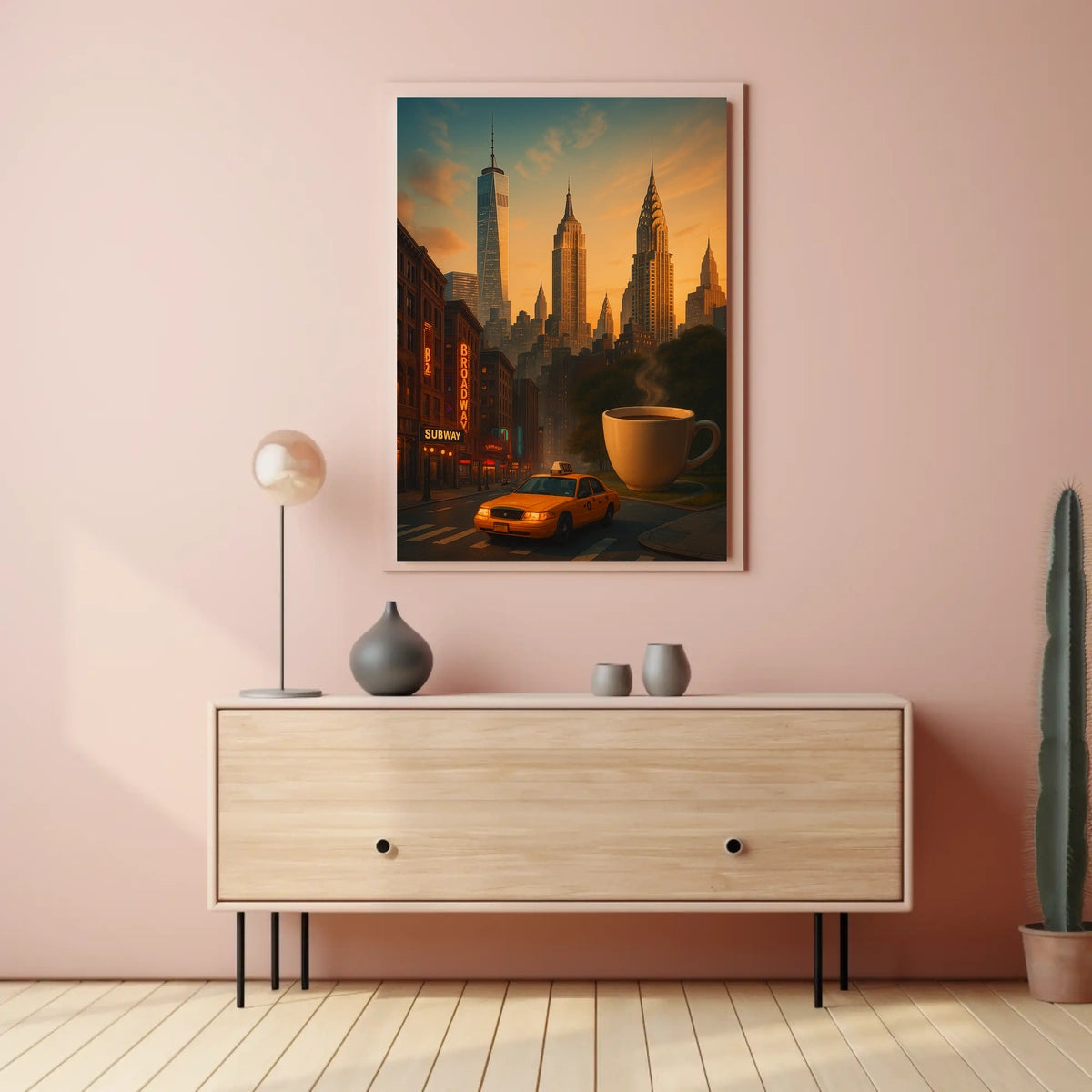 New York Surreal Sunset Skyline Poster Retro Wall Art