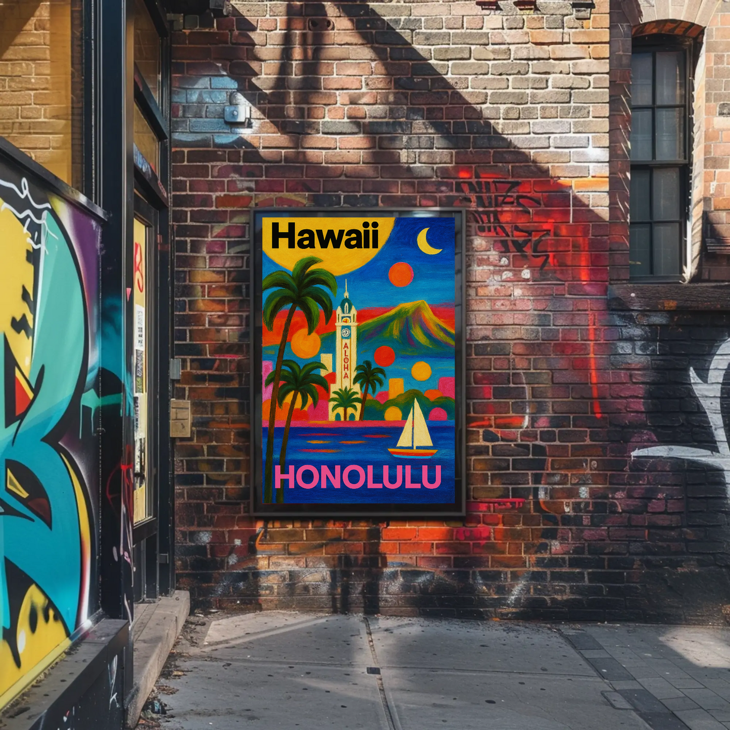 Honolulu Hawaii Skyline Retro Vintage Travel Poster