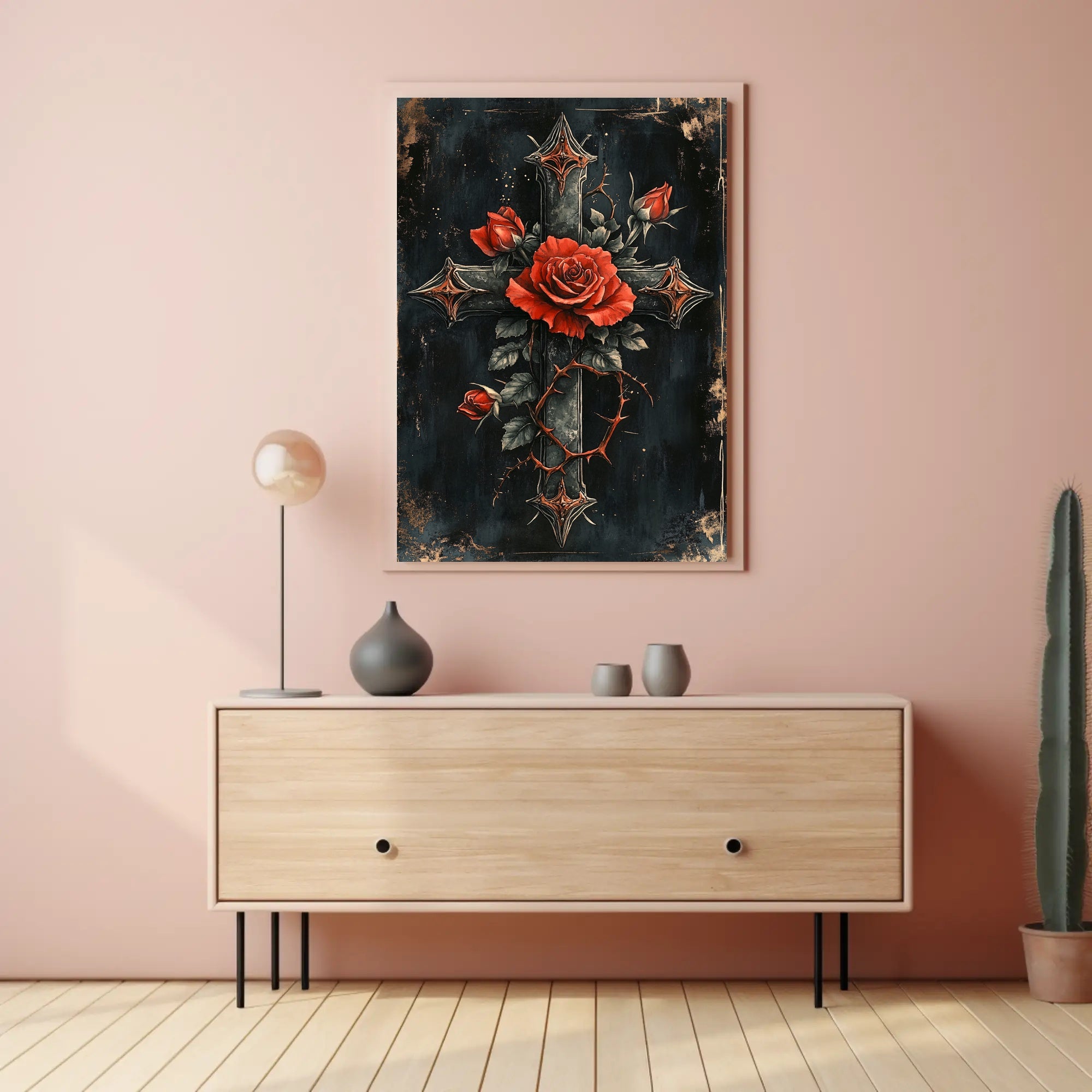 Roses And Cross Poster