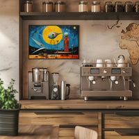 Surrealistic Abstract Art Poster with Bird and Humanoid Figures