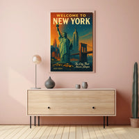 New York City Nightscape Urban Poster Vintage Wall Art