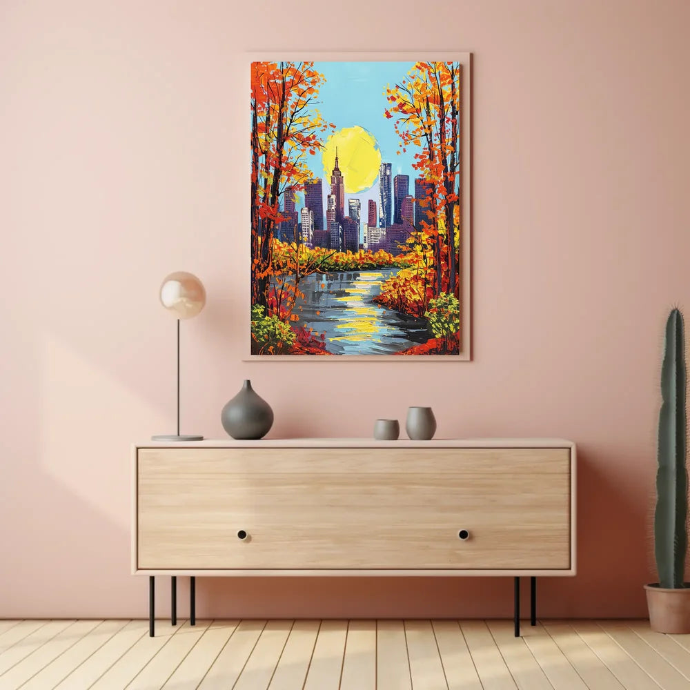 Autumn Cityscape Poster: Vibrant Urban Art Print