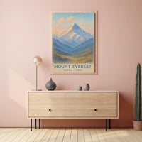 Mount Everest Vintage Illustration Serene Travel Pastel Himalayan Snowcapped Majesty Adventure Lovers Poster