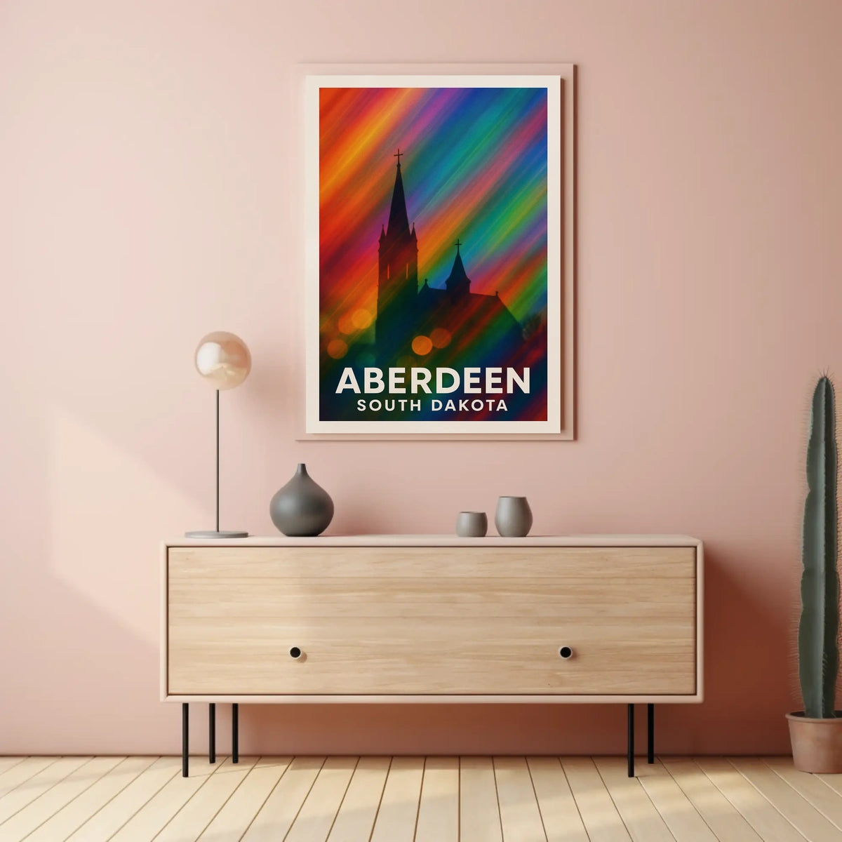 Aberdeen Church Silhouette Rainbow Lights Digital Poster