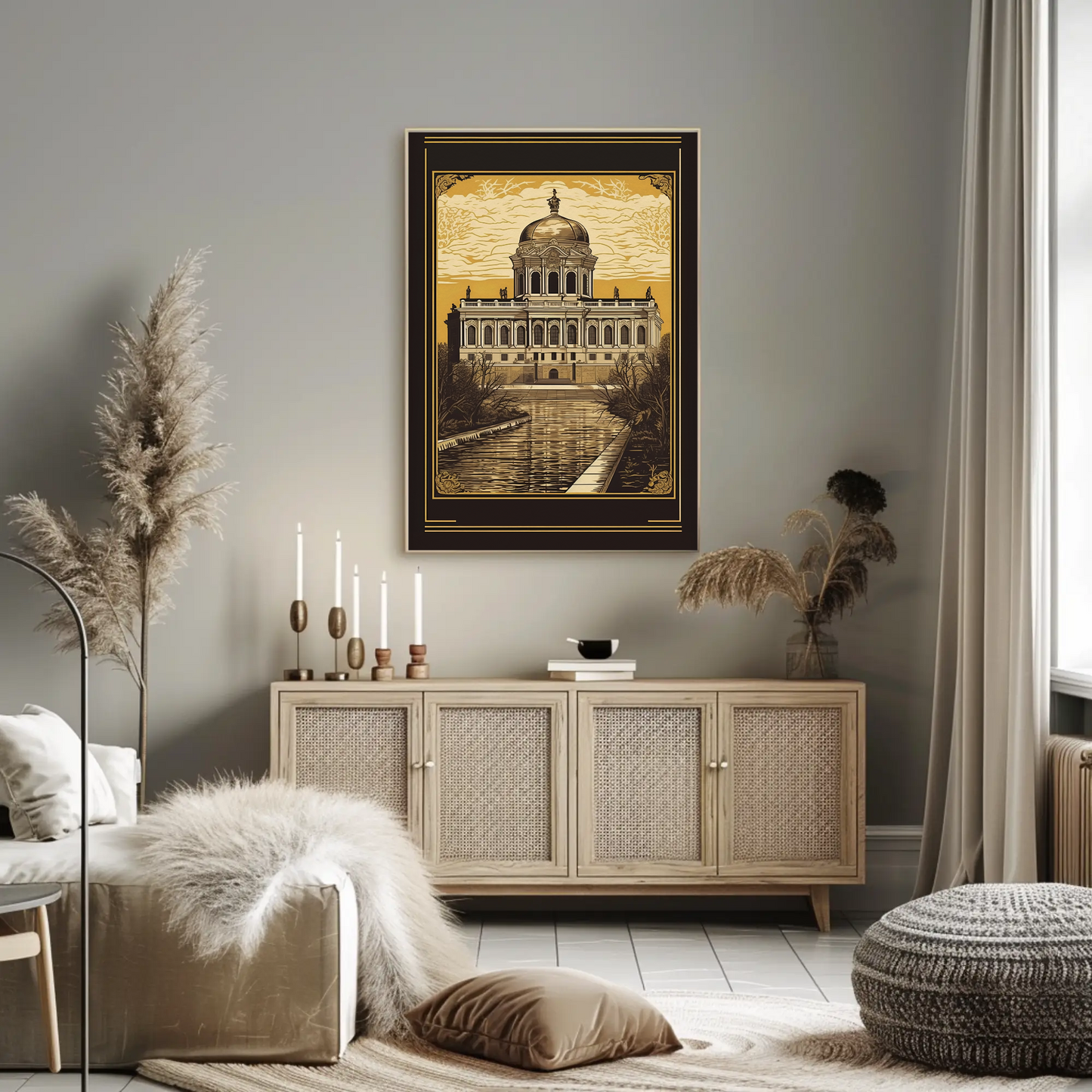 Baroque Palace Reflection Canal Scene Travel Poster